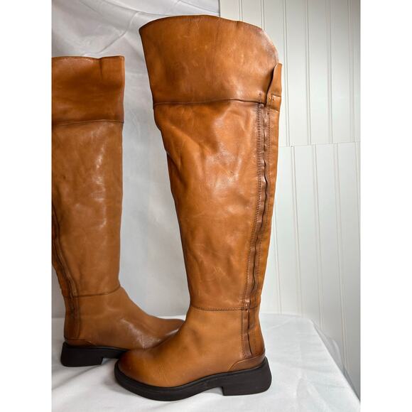 Franco Sarto Battina Camel Colored Leather Over The Knee Boot Size 6 NWOT Fall - Picture 3 of 12